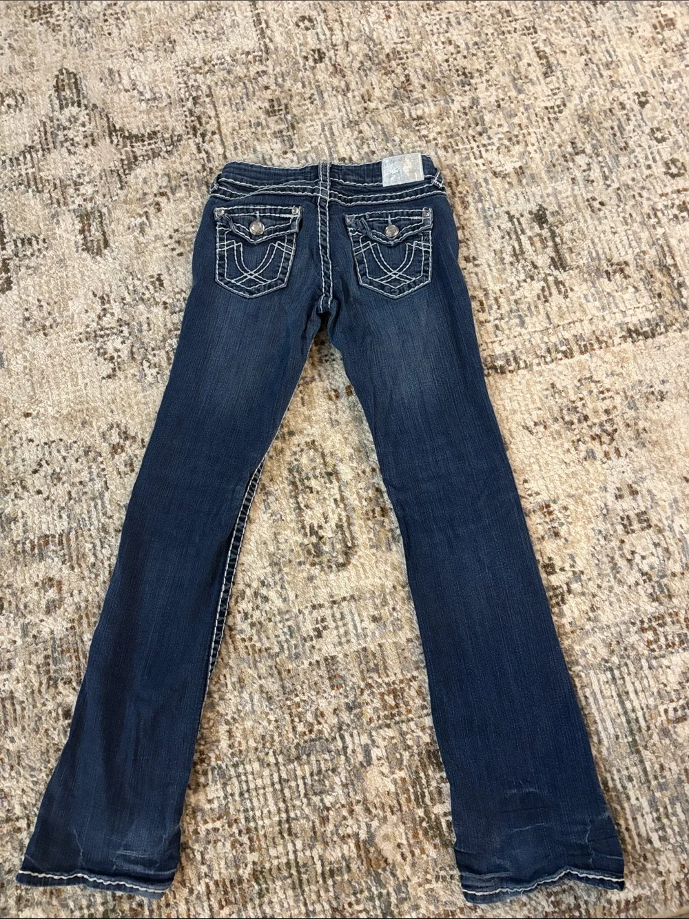 L.A. idol Dark Blue Flare Jeans with Contrast Stitching